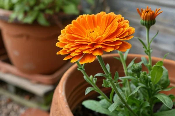 A vibrant orange marigold, an easy-to-grow annual flower that is safe for dogs.]