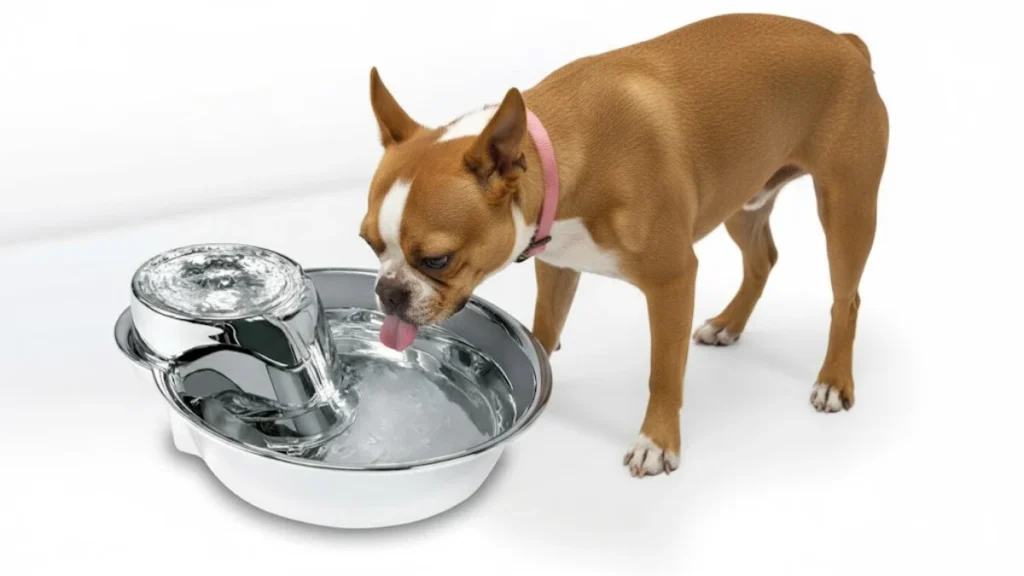  happy dog  drinking from Trio Gato Outdoor Dog Water Sprinkler  for dogs, ensuring proper hydration