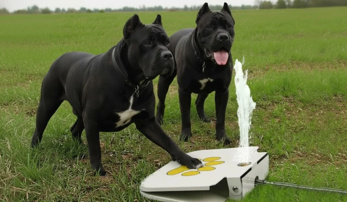 A happy dog drinking from one of the best outdoor water fountains for dogs, ensuring proper hydration