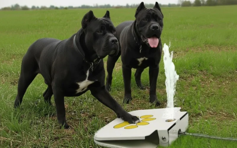 A happy dog drinking from one of the best outdoor water fountains for dogs, ensuring proper hydration