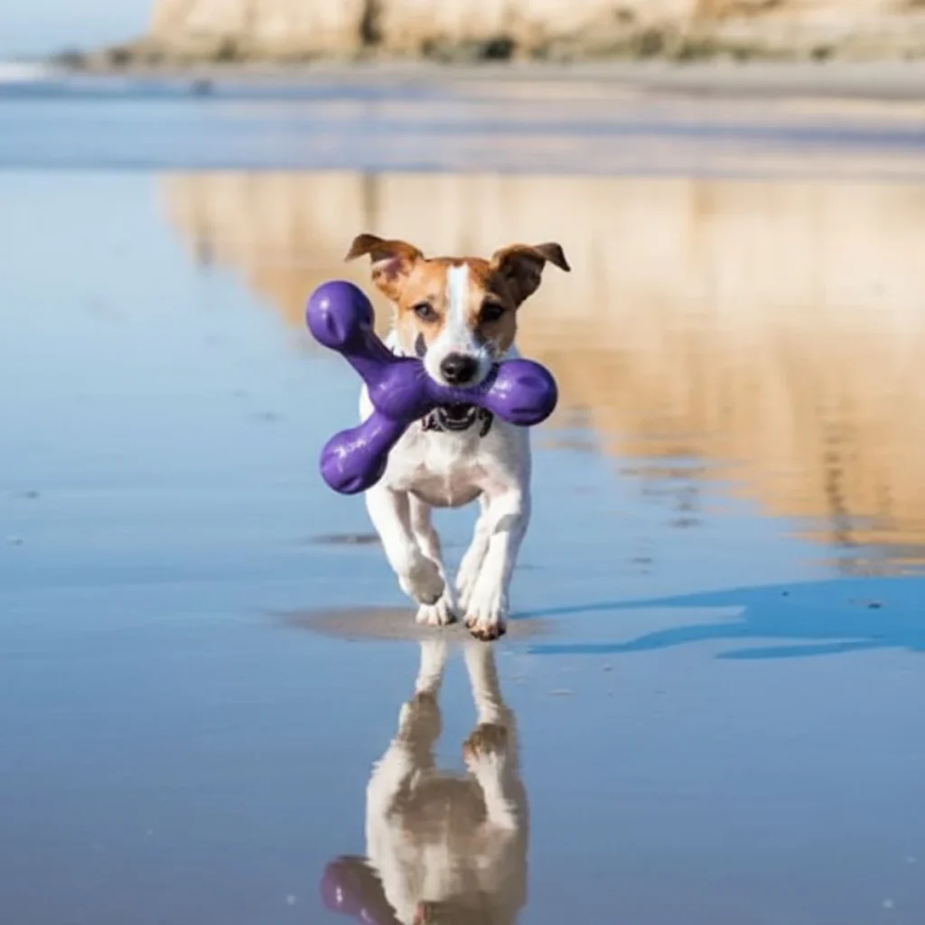 A bright green West Paw Zogoflex Jive Ball, the best indestructible ball for dogs who love to fetch.