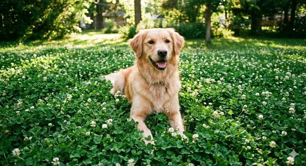 Cedar mulch garden path for dogs providing soft cushioning and flea control.