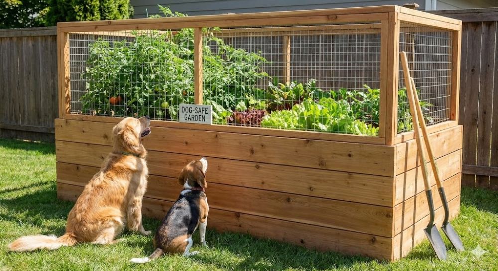 Raised garden beds for dog safety to prevent chewing on plants