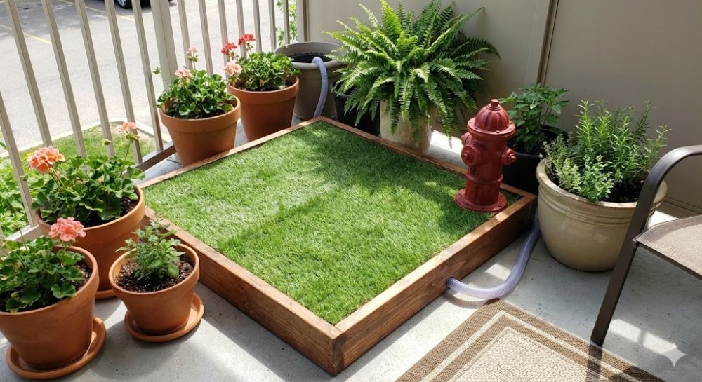 Stylish portable dog potty with drainage for apartment living